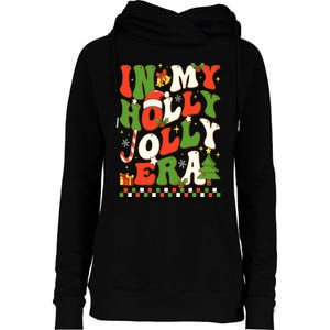 In My Holly Xmas Jolly Era Retro Wavy Christmas Trees Groovy Womens Funnel Neck Pullover Hood