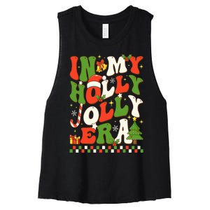 In My Holly Xmas Jolly Era Retro Wavy Christmas Trees Groovy Women's Racerback Cropped Tank