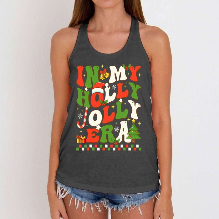 In My Holly Xmas Jolly Era Retro Wavy Christmas Trees Groovy Women's Knotted Racerback Tank