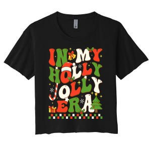 In My Holly Xmas Jolly Era Retro Wavy Christmas Trees Groovy Women's Crop Top Tee