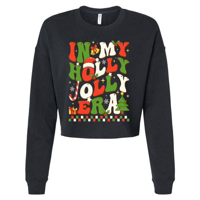 In My Holly Xmas Jolly Era Retro Wavy Christmas Trees Groovy Cropped Pullover Crew