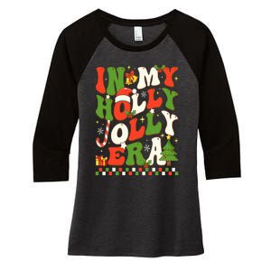 In My Holly Xmas Jolly Era Retro Wavy Christmas Trees Groovy Women's Tri-Blend 3/4-Sleeve Raglan Shirt