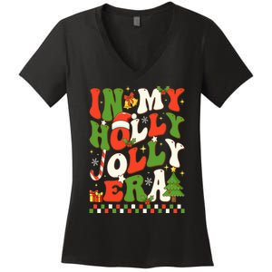 In My Holly Xmas Jolly Era Retro Wavy Christmas Trees Groovy Women's V-Neck T-Shirt