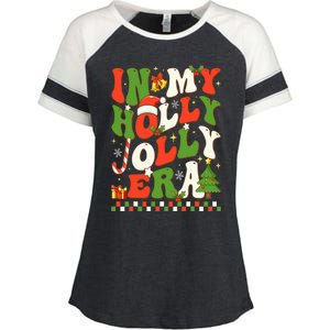 In My Holly Xmas Jolly Era Retro Wavy Christmas Trees Groovy Enza Ladies Jersey Colorblock Tee