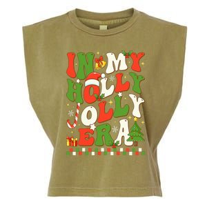 In My Holly Xmas Jolly Era Retro Wavy Christmas Trees Groovy Garment-Dyed Women's Muscle Tee