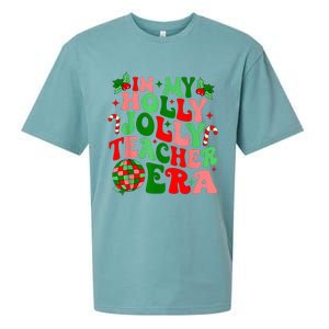 In My Holly Xmas Jolly Teacher Era Teacher Vibes Christmas Sueded Cloud Jersey T-Shirt