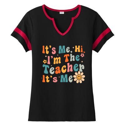 Its Me Hi Im The Teacher Its Me Groovy Back To School Ladies Halftime Notch Neck Tee