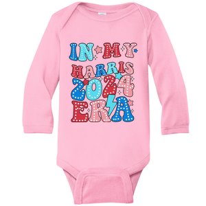 In My Harris 2024 Era Retro Groovy Vote For President Women Baby Long Sleeve Bodysuit