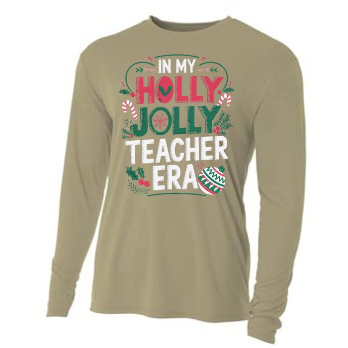 In My Holly Xmas Jolly Teacher Era Holiday Christmas Vibe Cooling Performance Long Sleeve Crew