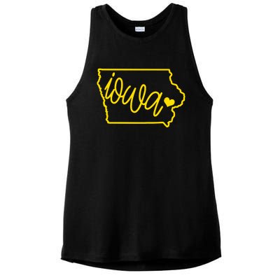 Iowa Map Iowa Lover Heaven Gold Map Ladies PosiCharge Tri-Blend Wicking Tank