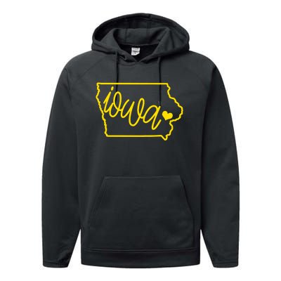 Iowa Map Iowa Lover Heaven Gold Map Performance Fleece Hoodie