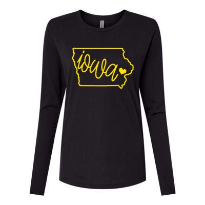 Iowa Map Iowa Lover Heaven Gold Map Womens Cotton Relaxed Long Sleeve T-Shirt