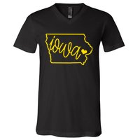 Iowa Map Iowa Lover Heaven Gold Map V-Neck T-Shirt