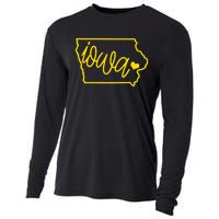 Iowa Map Iowa Lover Heaven Gold Map Cooling Performance Long Sleeve Crew