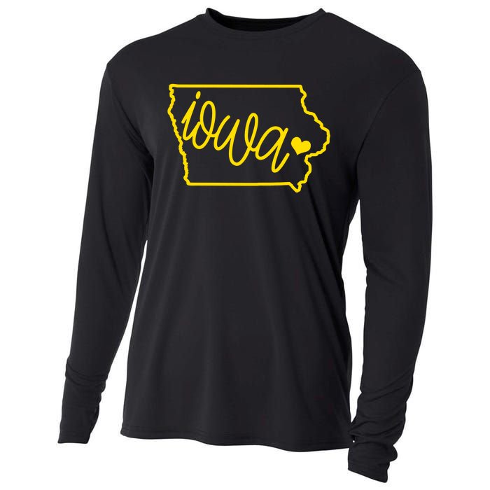 Iowa Map Iowa Lover Heaven Gold Map Cooling Performance Long Sleeve Crew