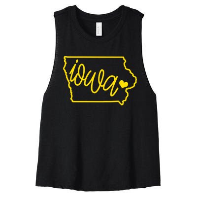 Iowa Map Iowa Lover Heaven Gold Map Women's Racerback Cropped Tank