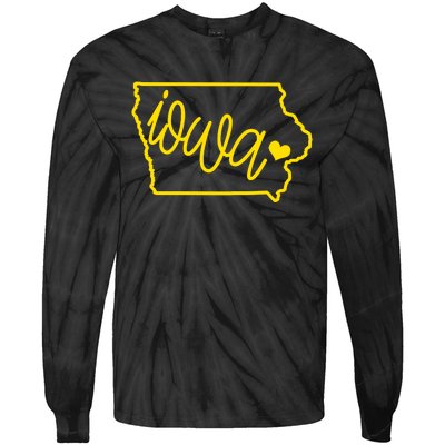 Iowa Map Iowa Lover Heaven Gold Map Tie-Dye Long Sleeve Shirt