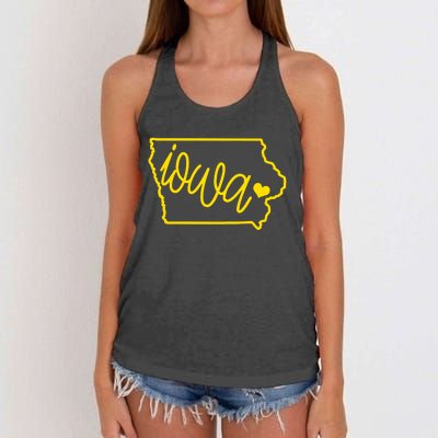 Iowa Map Iowa Lover Heaven Gold Map Women's Knotted Racerback Tank