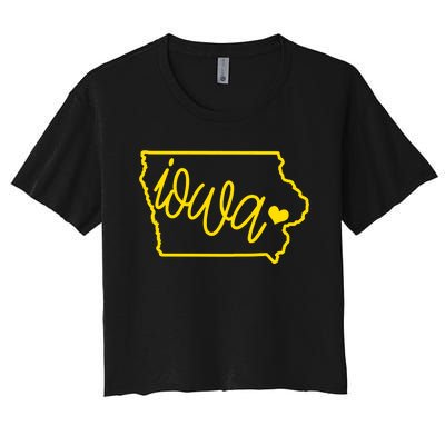 Iowa Map Iowa Lover Heaven Gold Map Women's Crop Top Tee