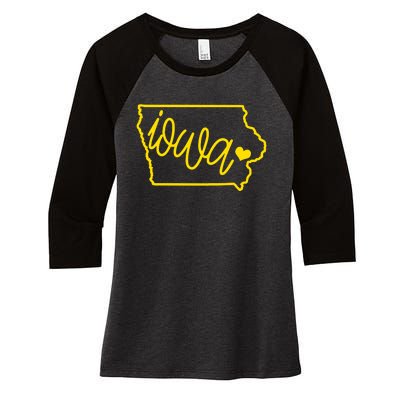 Iowa Map Iowa Lover Heaven Gold Map Women's Tri-Blend 3/4-Sleeve Raglan Shirt