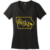 Iowa Map Iowa Lover Heaven Gold Map Women's V-Neck T-Shirt