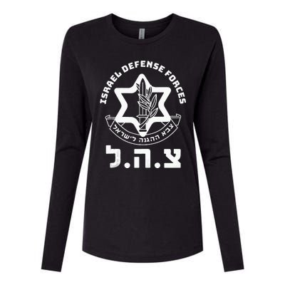 Idf Military Israel Defense Forces Hebrew Symbol Zahal Zava Womens Cotton Relaxed Long Sleeve T-Shirt