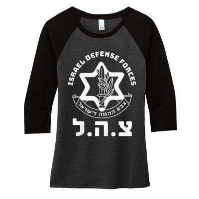 Idf Military Israel Defense Forces Hebrew Symbol Zahal Zava Women's Tri-Blend 3/4-Sleeve Raglan Shirt