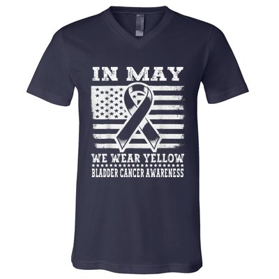 In May I Wear Yellow For Bladder Cancer Awareness Month V-Neck T-Shirt