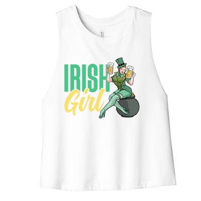 Irish Mom Ireland St Patricks Day Green Team Mother Gift Women's Racerback Cropped Tank