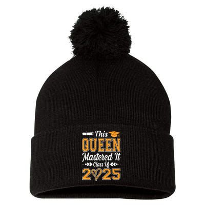 I Mastered It  Queen Graduation Class Of 2025 College Pom Pom 12in Knit Beanie