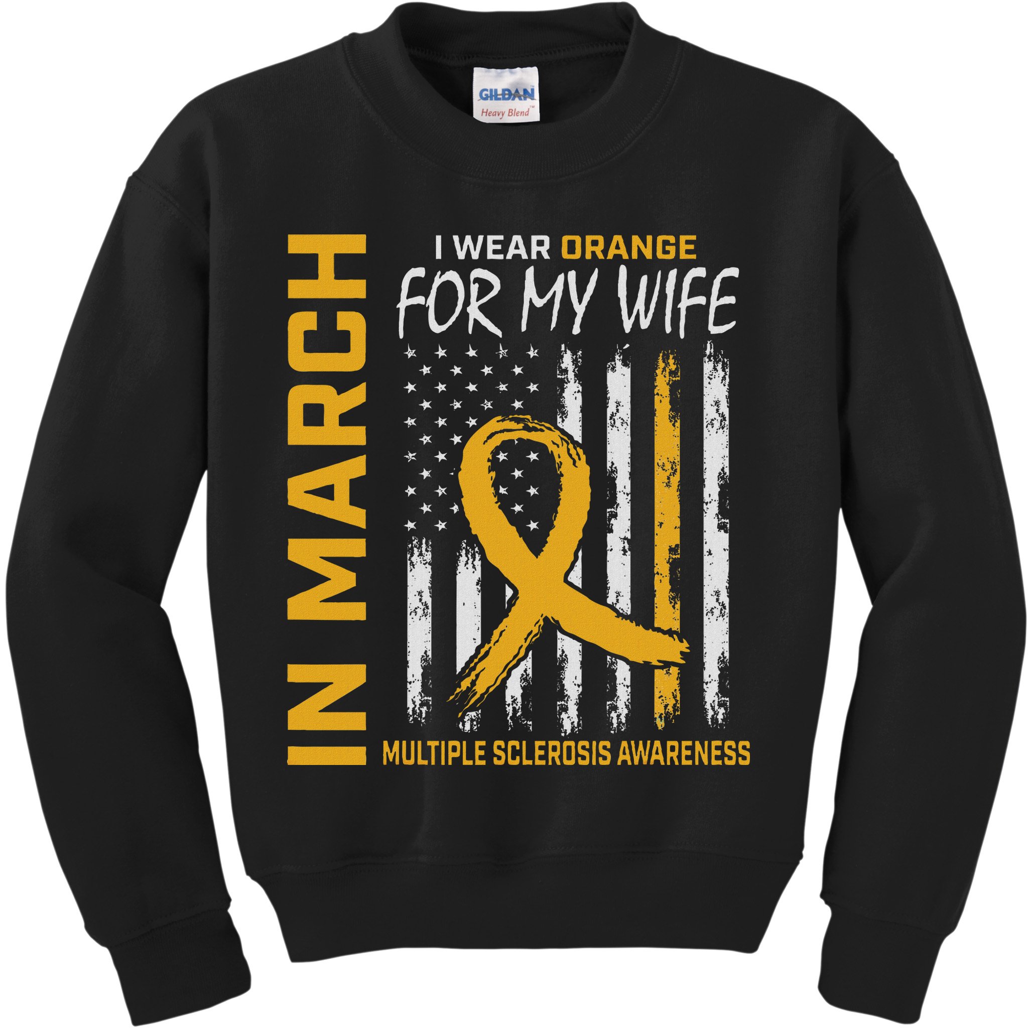In March I Wear Orange For My Wife Multiple Sclerosis Flag Kids Sweatshirt
