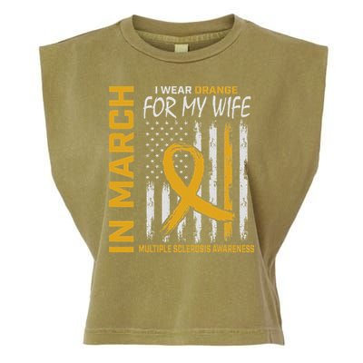 In March I Wear Orange For My Wife Multiple Sclerosis Flag Garment-Dyed Women's Muscle Tee