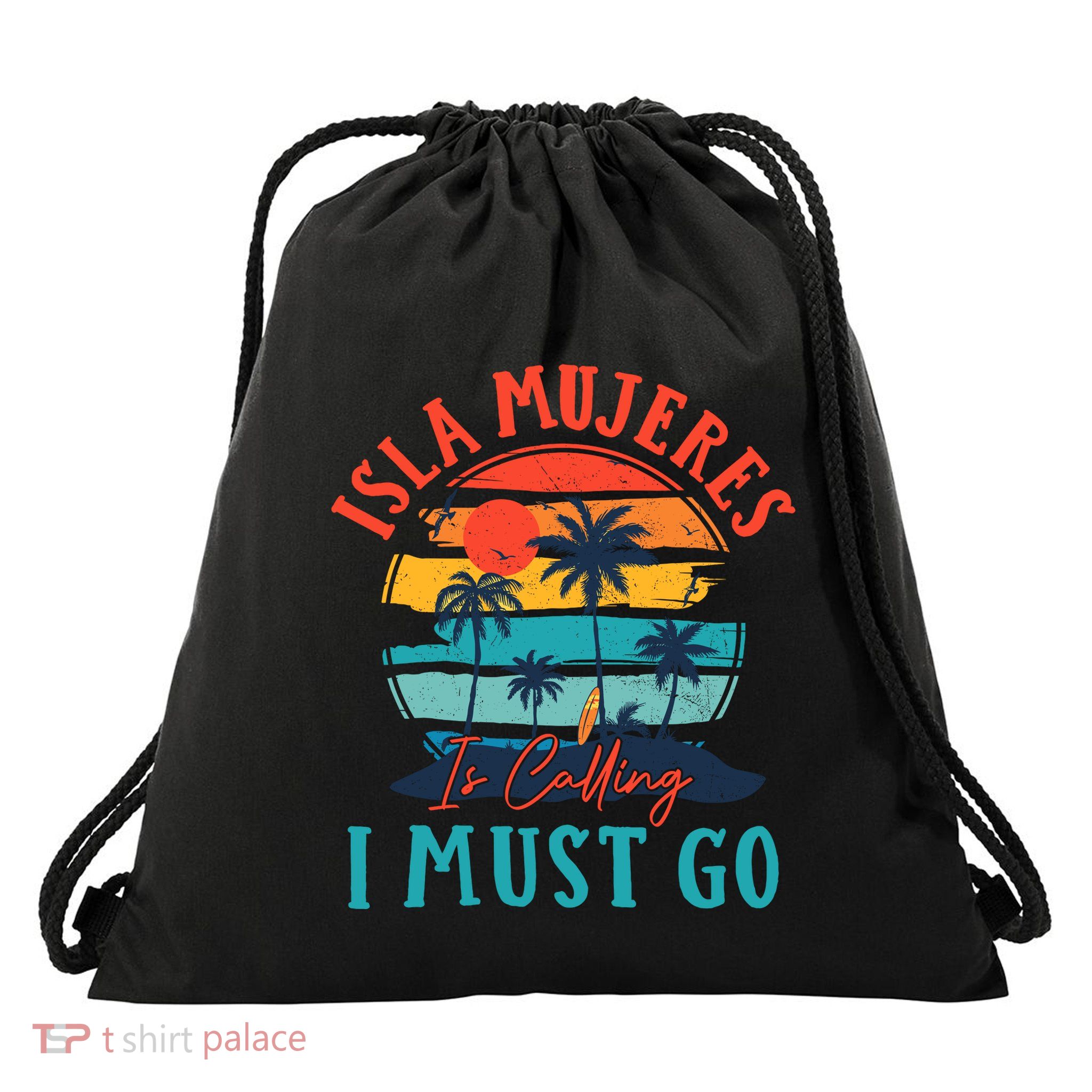 Isla Mujeres Is Calling I Must Go Beach Vacation Vintage Drawstring Bag