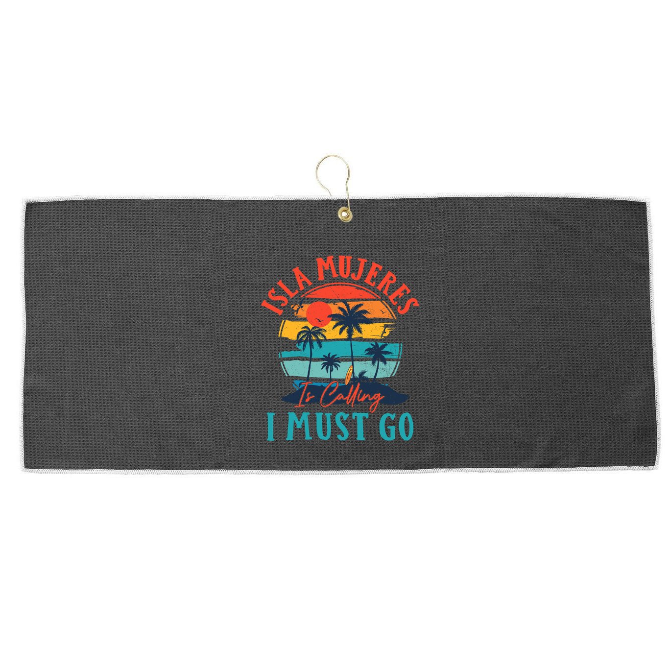 Isla Mujeres Is Calling I Must Go Beach Vacation Vintage Large Microfiber Waffle Golf Towel