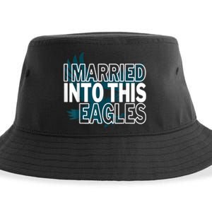 i married into this eagles design Quote apparel cool saying Sustainable Bucket Hat