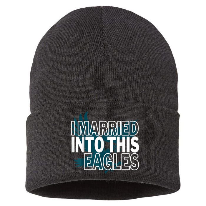 i married into this eagles design Quote apparel cool saying Sustainable Knit Beanie