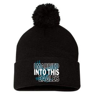 i married into this eagles design Quote apparel cool saying Pom Pom 12in Knit Beanie