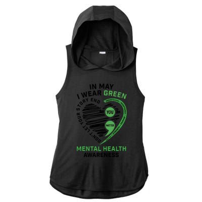 In May I Wear Green Mental Health Awareness Therapist Ladies PosiCharge Tri-Blend Wicking Draft Hoodie Tank