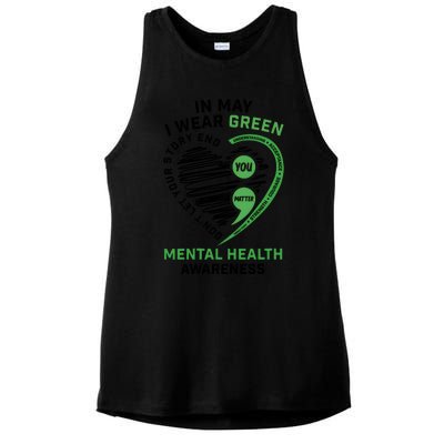 In May I Wear Green Mental Health Awareness Therapist Ladies PosiCharge Tri-Blend Wicking Tank