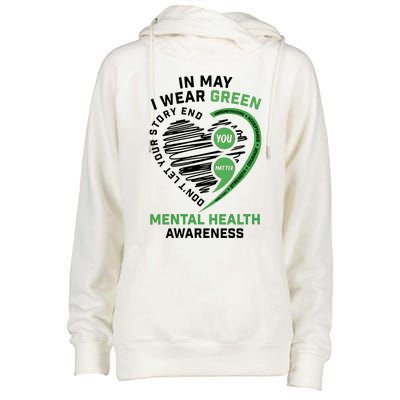 In May I Wear Green Mental Health Awareness Therapist Womens Funnel Neck Pullover Hood