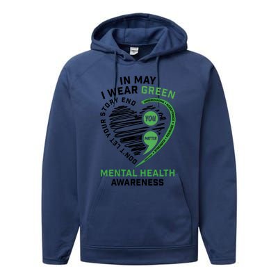 In May I Wear Green Mental Health Awareness Therapist Performance Fleece Hoodie