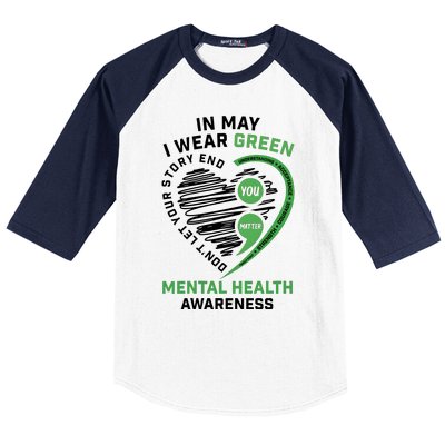 In May I Wear Green Mental Health Awareness Therapist Baseball Sleeve Shirt