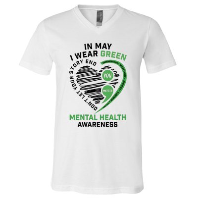 In May I Wear Green Mental Health Awareness Therapist V-Neck T-Shirt