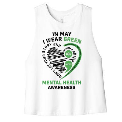 In May I Wear Green Mental Health Awareness Therapist Women's Racerback Cropped Tank