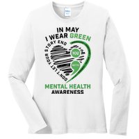 In May I Wear Green Mental Health Awareness Therapist Ladies Long Sleeve Shirt