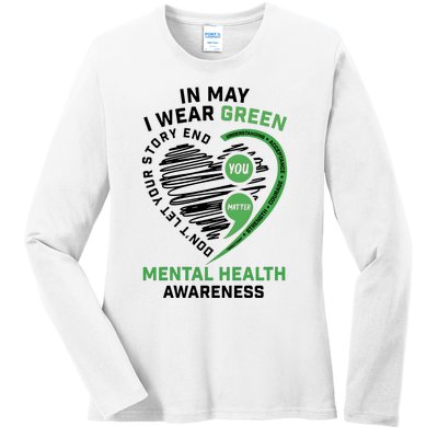 In May I Wear Green Mental Health Awareness Therapist Ladies Long Sleeve Shirt