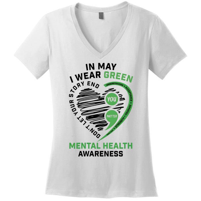 In May I Wear Green Mental Health Awareness Therapist Women's V-Neck T-Shirt