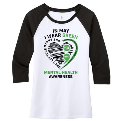 In May I Wear Green Mental Health Awareness Therapist Women's Tri-Blend 3/4-Sleeve Raglan Shirt