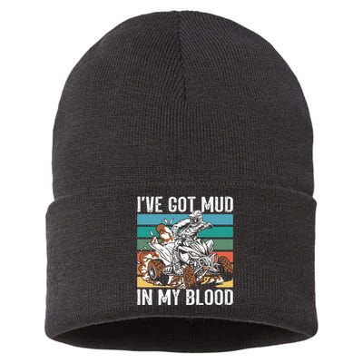 I've mud in my blood ATV dirt bike four wheeler funny quad Sustainable Knit Beanie