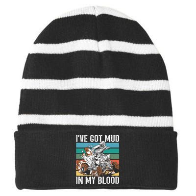 I've mud in my blood ATV dirt bike four wheeler funny quad Striped Beanie with Solid Band